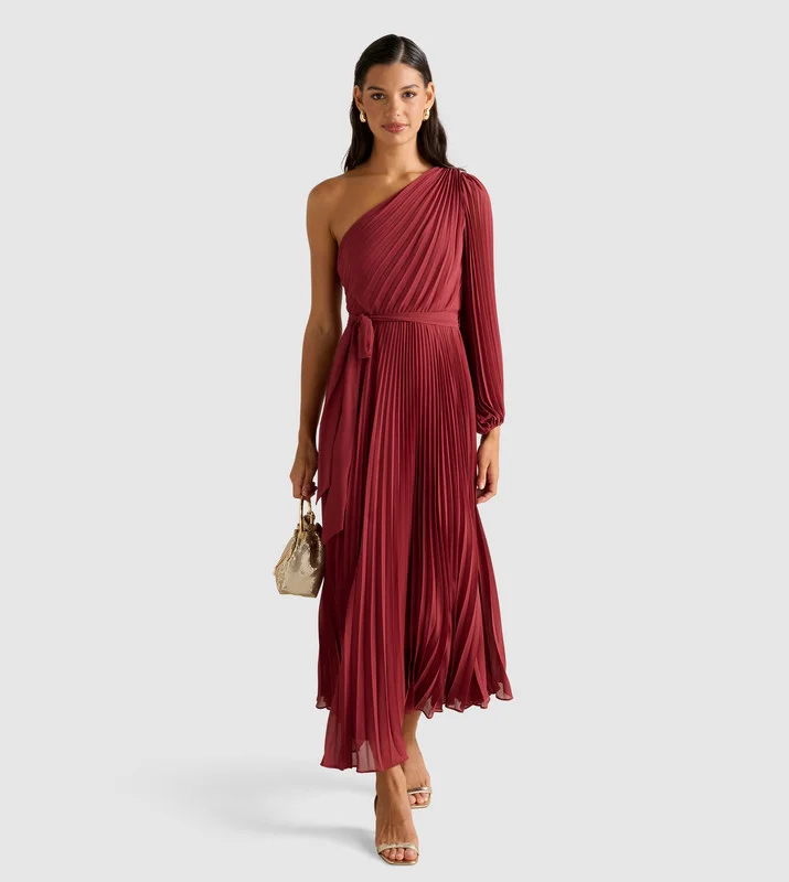 forever new MINA Pleated One Shoulder Midi Dress